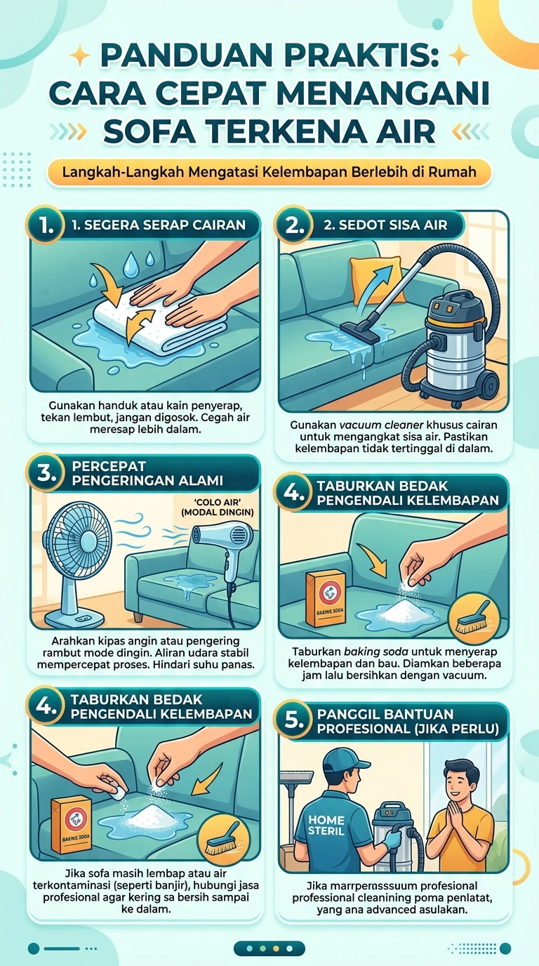Infografik : Panduan Praktis : Cara Cepat Menangani Sofa Terkena Air