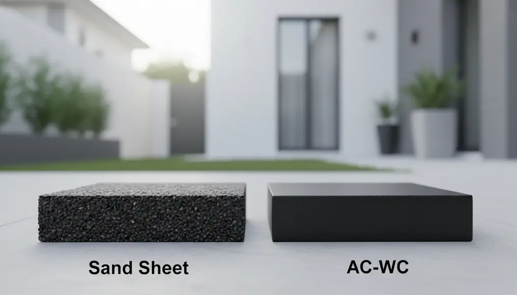 Perbandingan fisik tekstur permukaan aspal sand sheet yang halus dengan aspal AC-WC yang kasar bergradasi renggang - home-steril.com