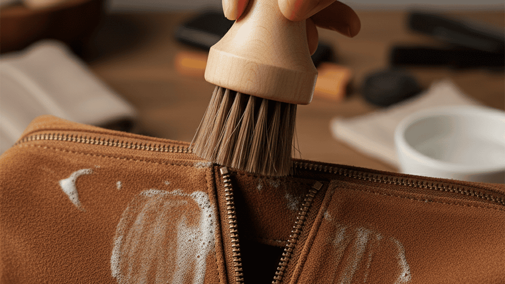 Menggunakan Sikat Khusus Suede untuk Membersihkan Tas