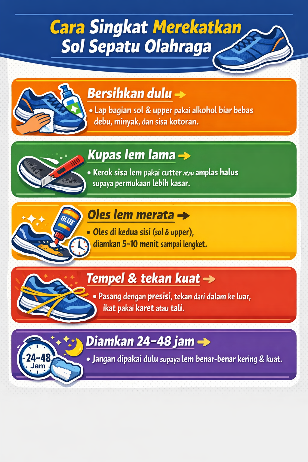 Cara Singkat Merekatkan Sol Sepatu Olahraga