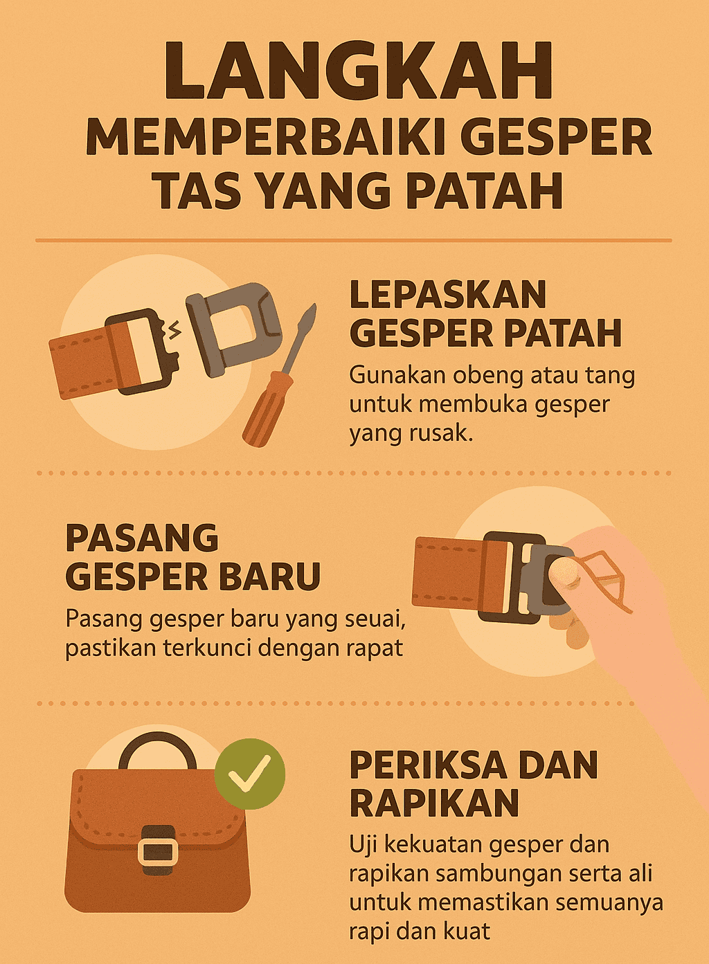 Infografik: Langkah Memperbaiki Gesper Tas yang Patah