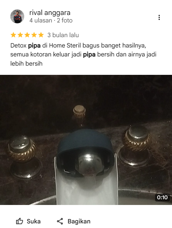 Testimoni nyata pelanggan yang puas menggunakan jasa kuras pipa air Home Steril - home-steril.com