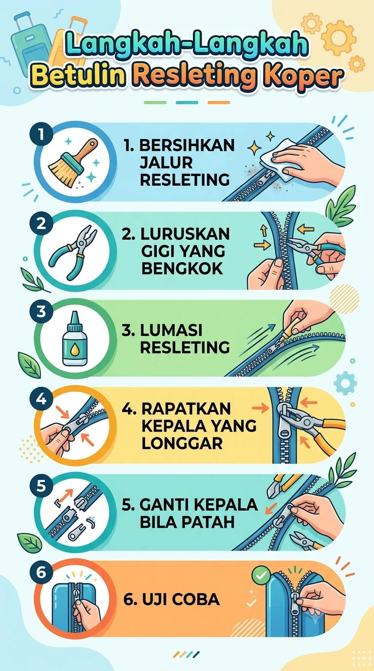 Infografik : Langkah-Langkah Betulin Resleting Koper