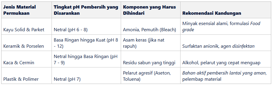Kriteria Memilih Cairan pembersih serbaguna yang Aman Berdasarkan Material