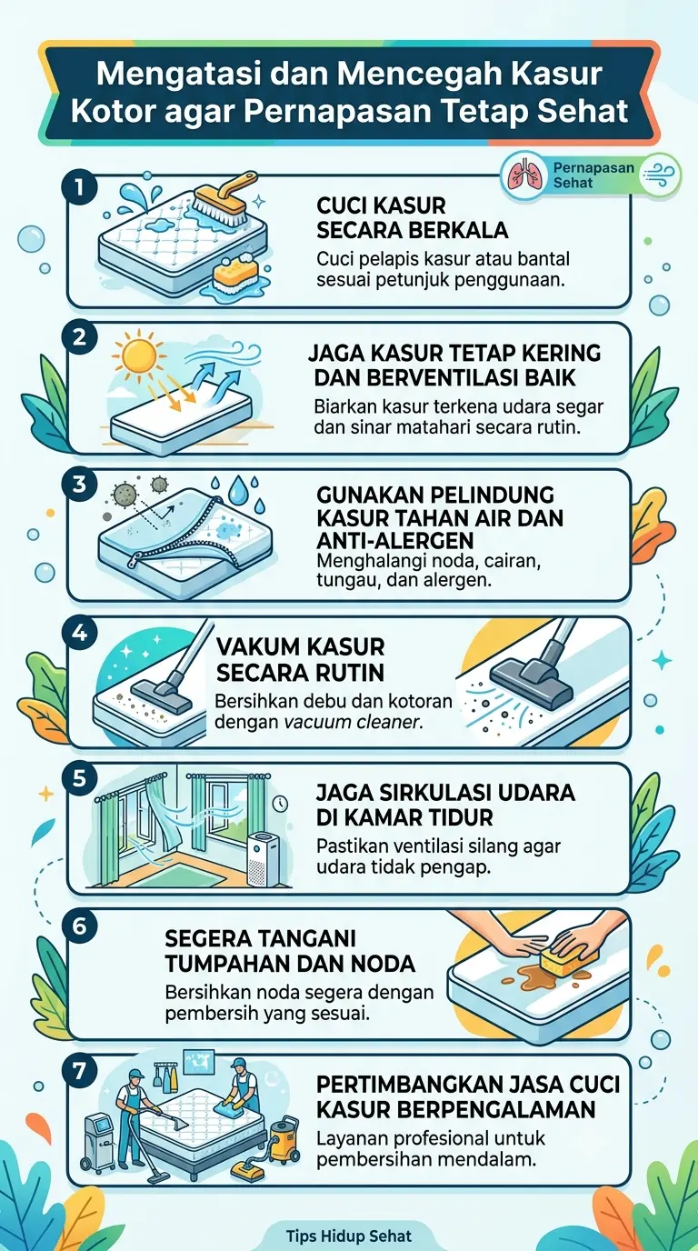 Infografik : Cara Mengatasi dan Mencegah Kasur Kotor agar Pernapasan Tetap Sehat