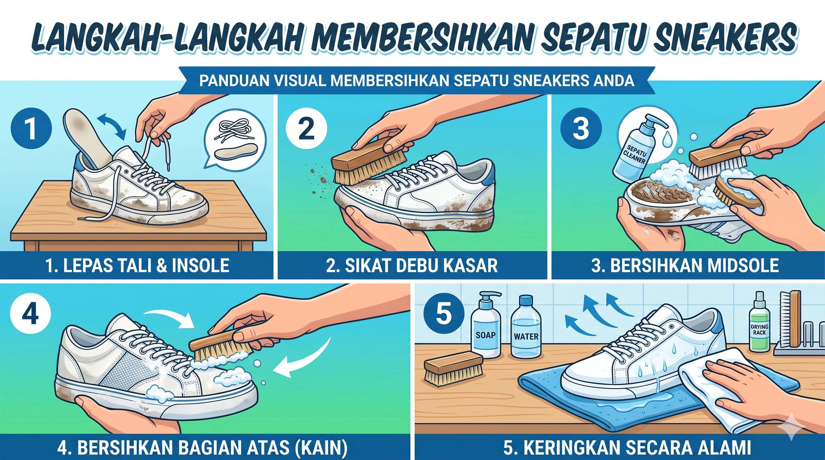 Langkah-langkah membersihkan sepatu sneakers