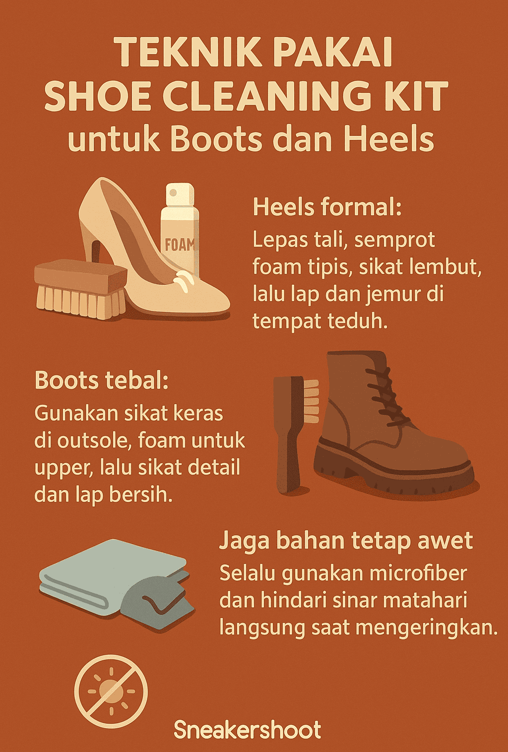 Infografik: Teknik Pakai Shoe Cleaning Kit untuk Boots dan Heels