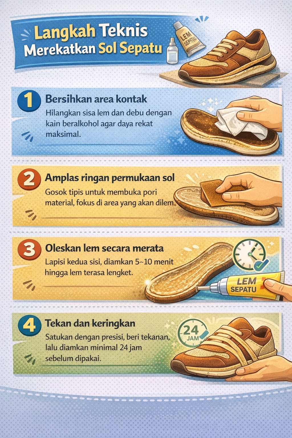 Langkah Teknis Merekatkan Sol Sepatu