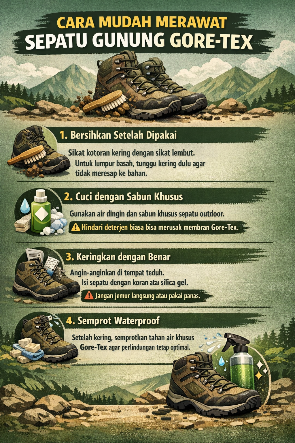 Cara Mudah Merawat Sepatu Gunung Gore-Tex