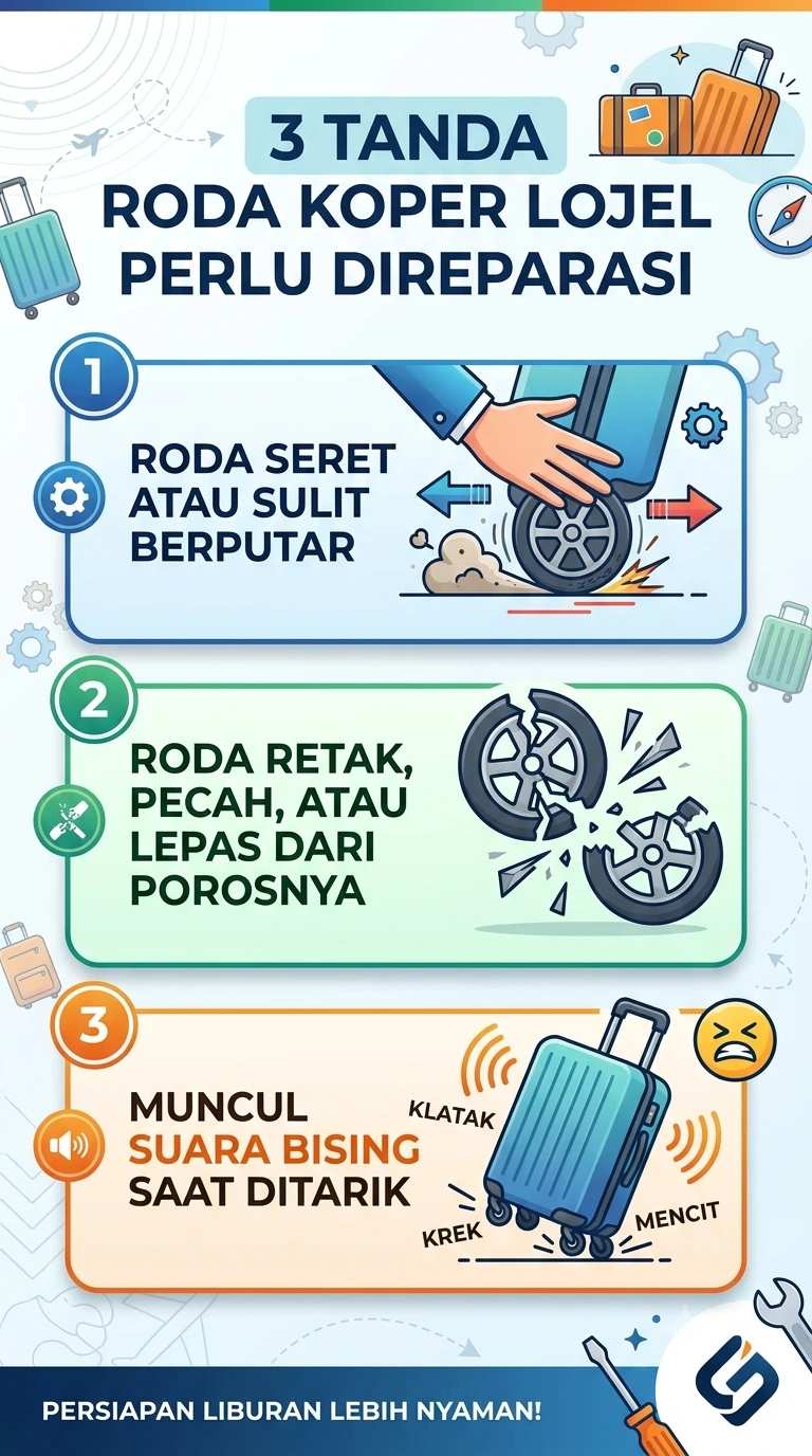 Infografik : 3 Tanda Roda Koper Lojel Perlu Direparasi