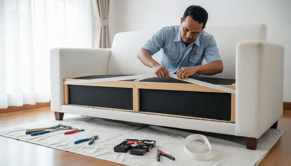 Proses Ganti Karet Webbing Sofa yang Putus & Ambles