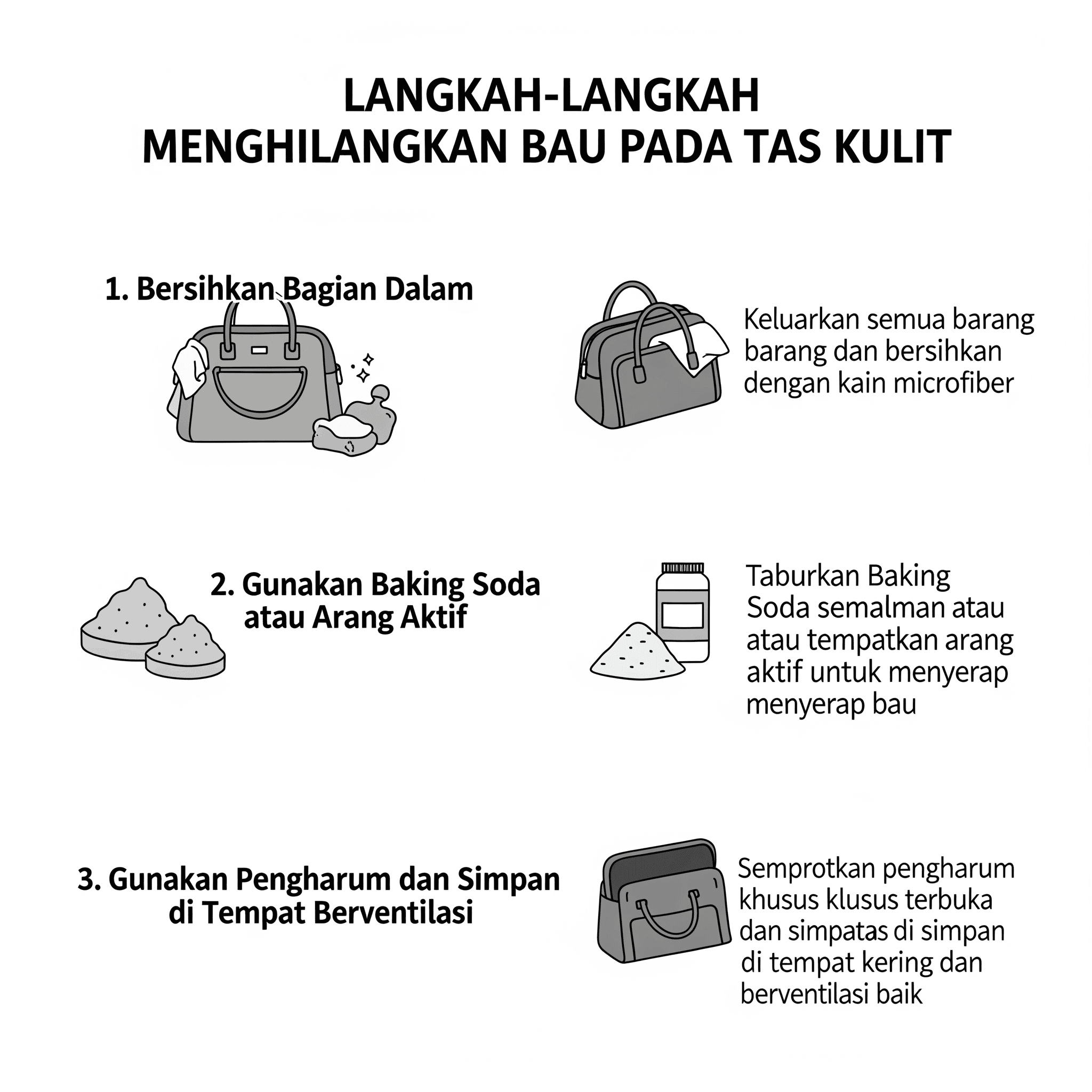 Infografik: Langkah-Langkah Mengatasi Bau Tidak Sedap pada Tas Kulit
