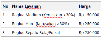 Harga Reglue Sepatu di Jakarta Pusat