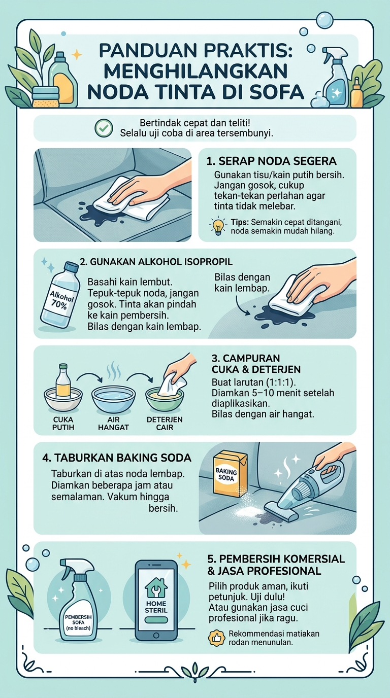 Infografik : Panduan Praktis : Menghilangkan Noda Tinta di Sofa