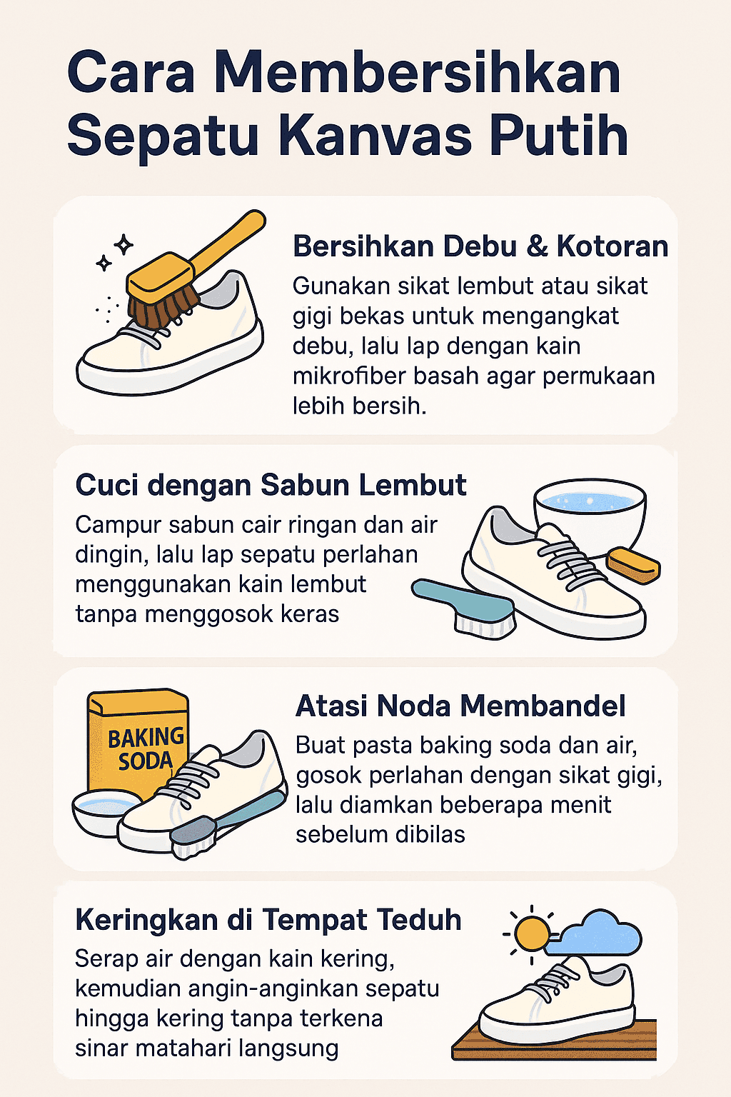 Cara Membersihkan Sepatu Kanvas Putih