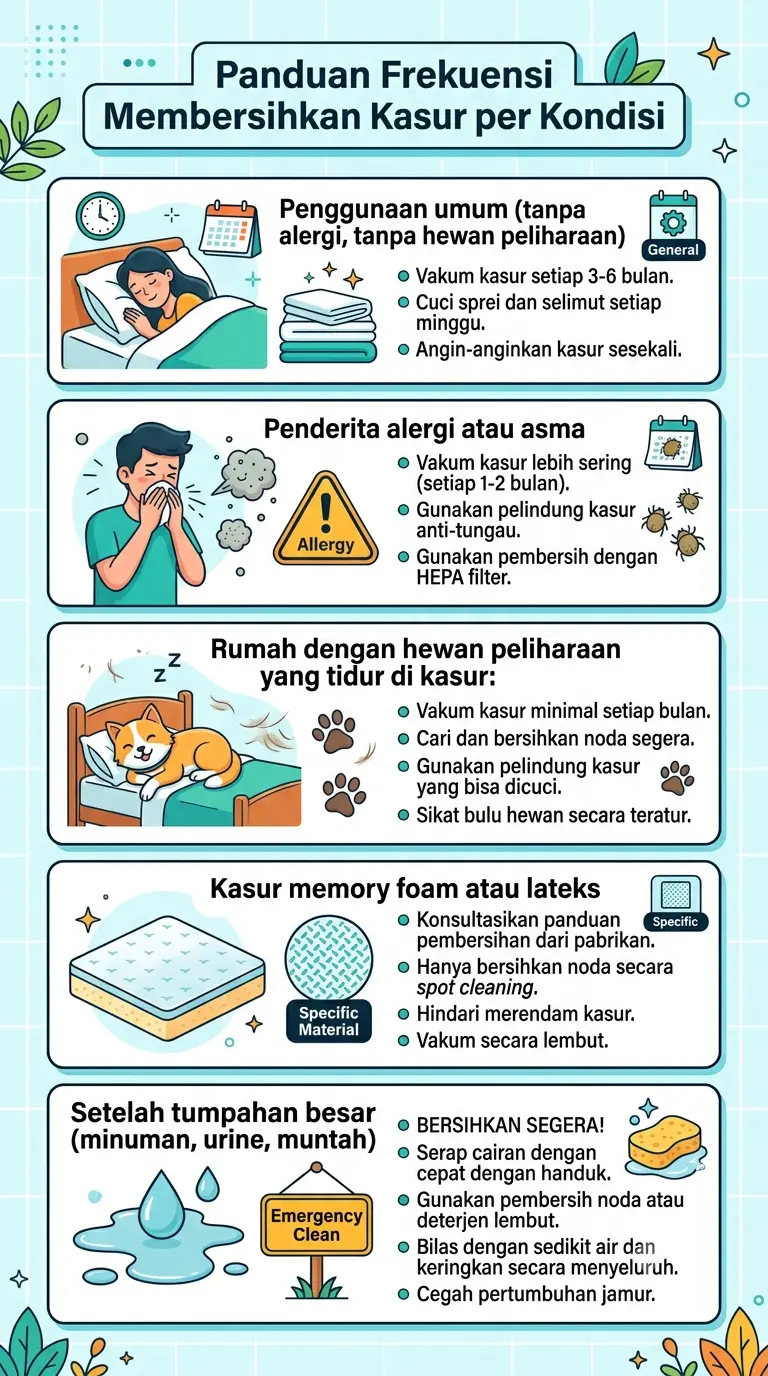 Infografik : Panduan Frekuensi Membersihkan Kasur per Kondisi