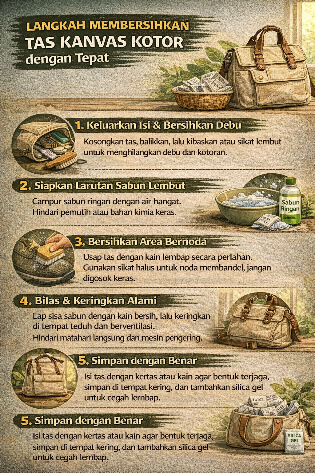 Langkah Membersihkan Tas Kanvas Kotor dengan Tepat