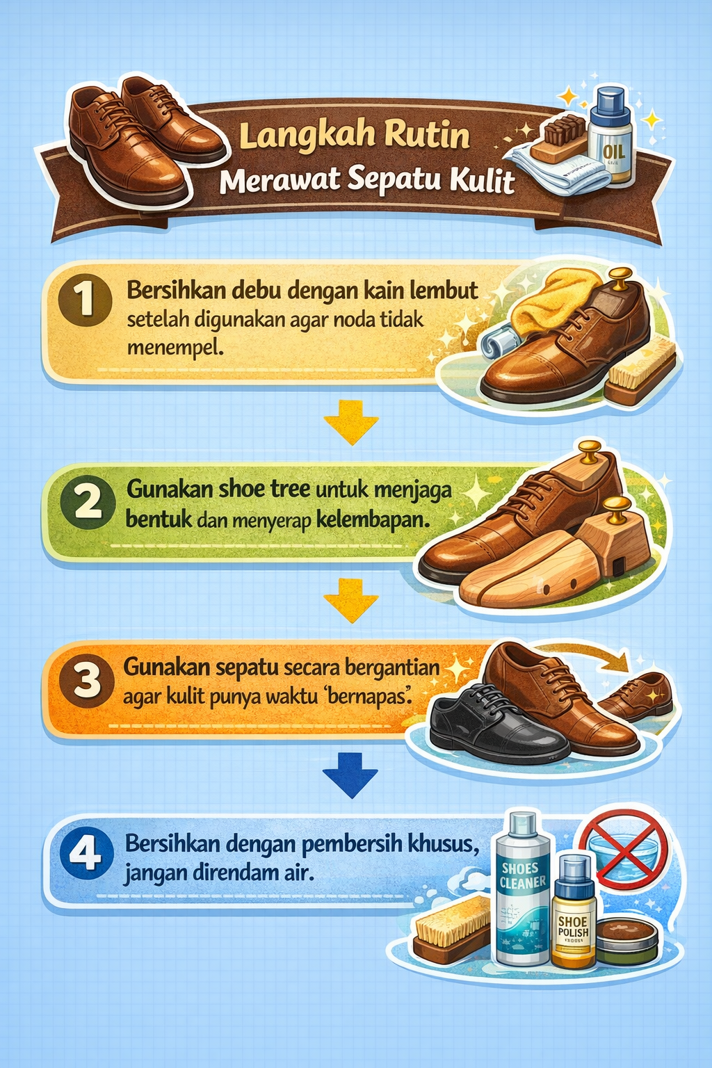 Langkah Rutin Merawat Sepatu Kulit Agar Awet