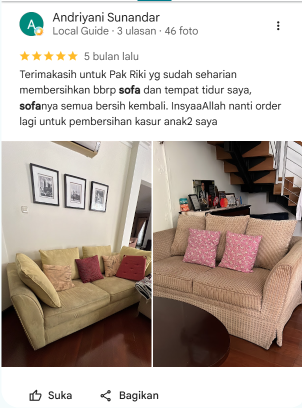 Pengalaman Pelanggan yang Sofanya Dicuci Home Steril