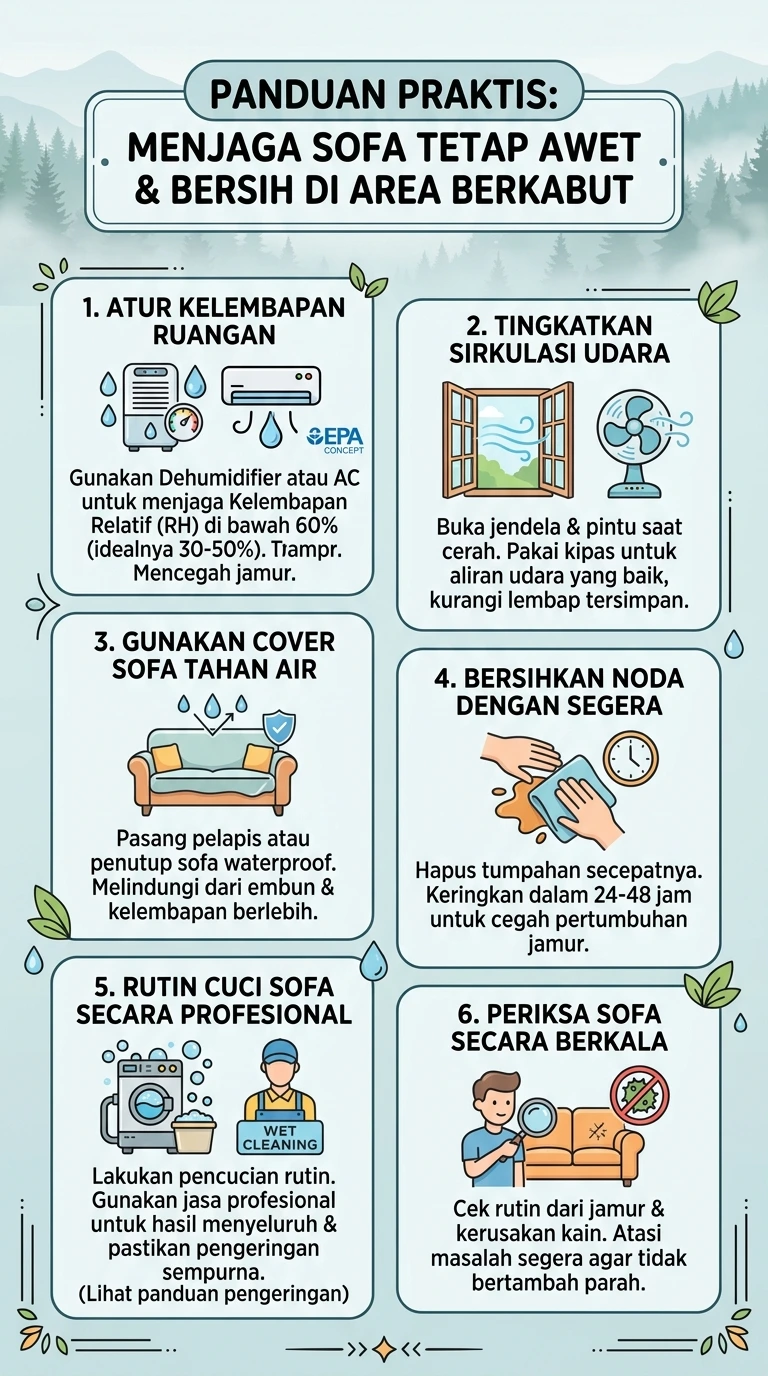 Infografik : Panduan Praktis : Menjaga Sofa Tetap Awet & Bersih Di Area berkabut