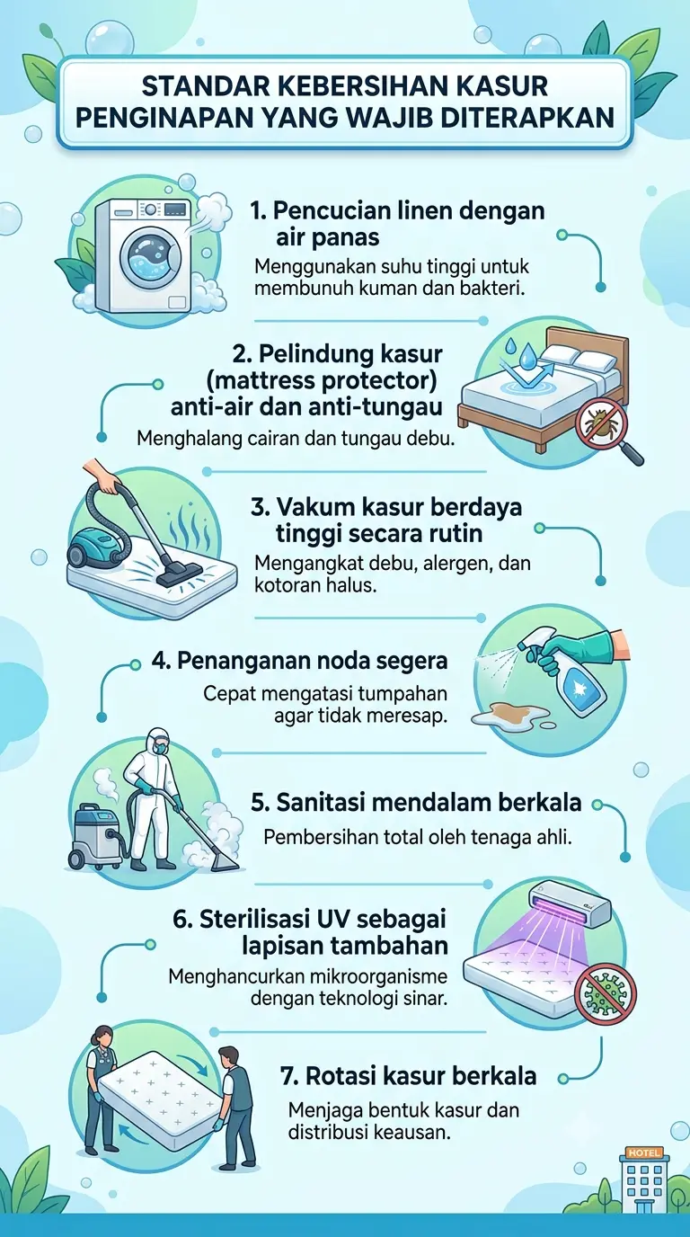 Infografik : standar kebersihan kasur penginapan yang wajib diterapkan