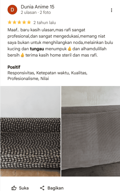 Rating Pelanggan Menggunakan Jasa Vakuum Tungau Home Steril