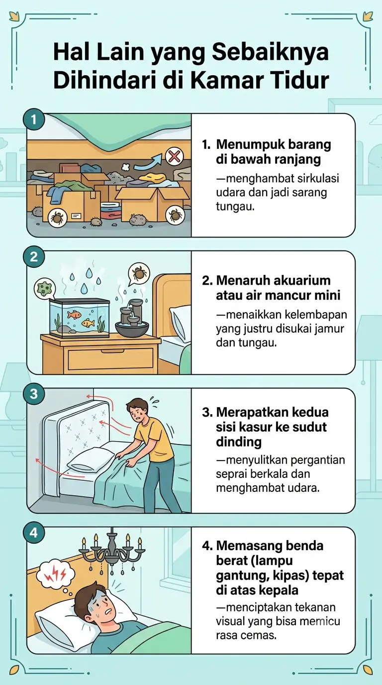 Infografik : kasur.Hal Lain yang Sebaiknya Dihindari di Kamar Tidur