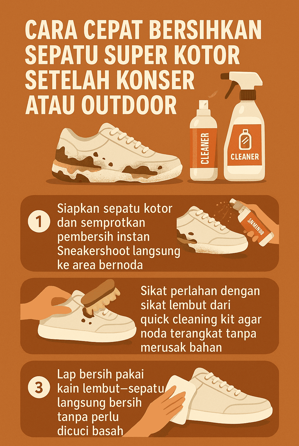 Infografik: Cara Cepat Bersihkan Sepatu Super Kotor Setelah Konser Atau Outdoor
