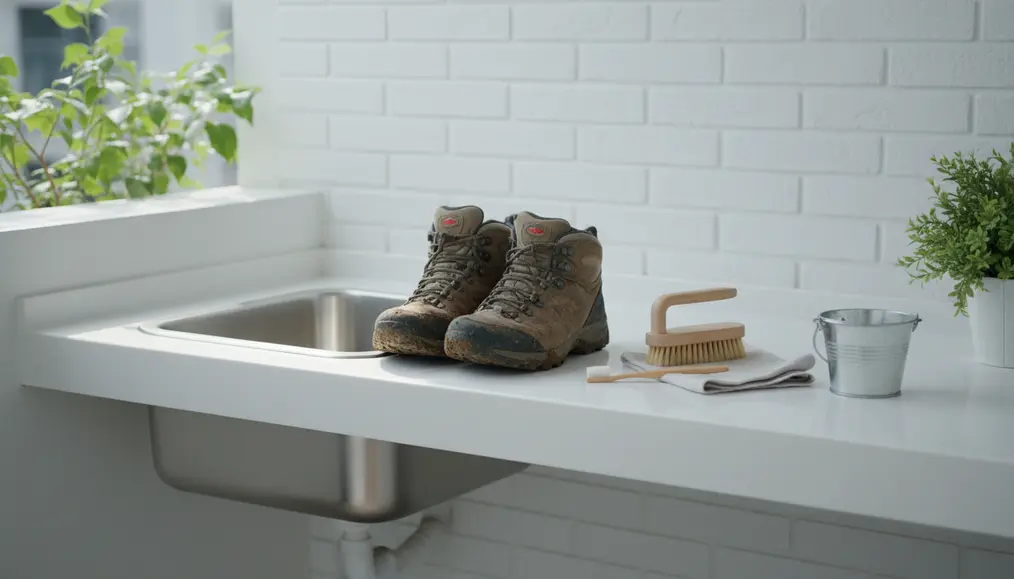 Persiapan Awal untuk Membersihkan Sepatu Gunung Berlumur Lumpur