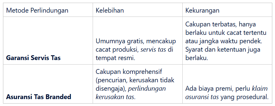 Perbandingan Garansi Servis Tas vs. Asuransi Tas Branded