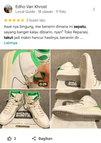 Review Pelanggan Menggunakan Jasa Reparasi Sepatu di Sneakershoot.id