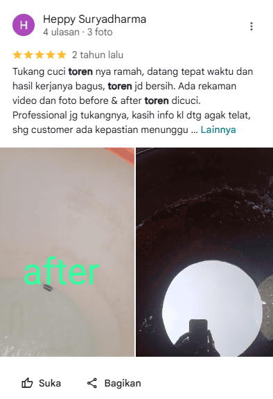Ulasan Pelanggan Kuras Toren di Home Steril
