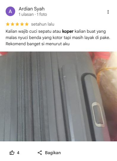 Rating Pelanggan Setia Laundry Koper di Sneakershoot