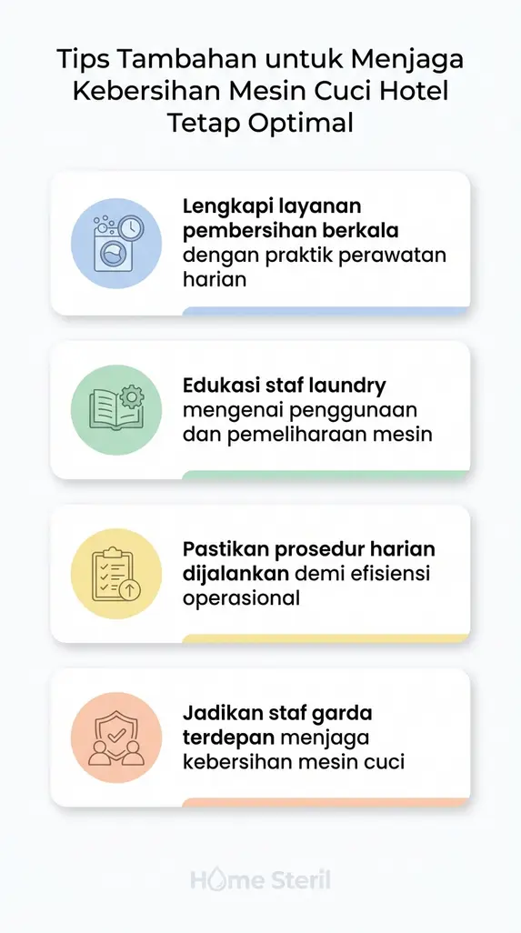 Tips Tambahan untuk Menjaga Kebersihan Mesin Cuci Hotel Tetap Optimal