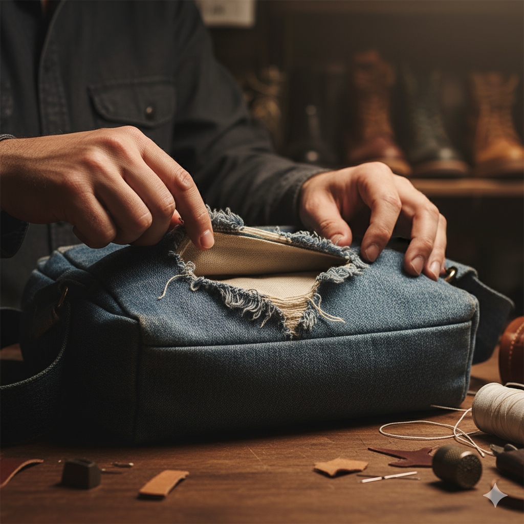 Periksa Area yang Robek untuk Menjahit Ulang Tas