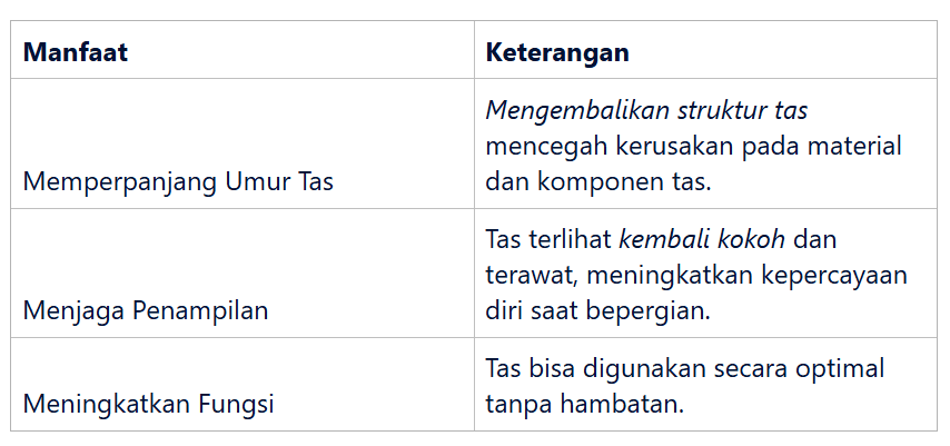 Manfaat Mengembalikan Bentuk Tas 