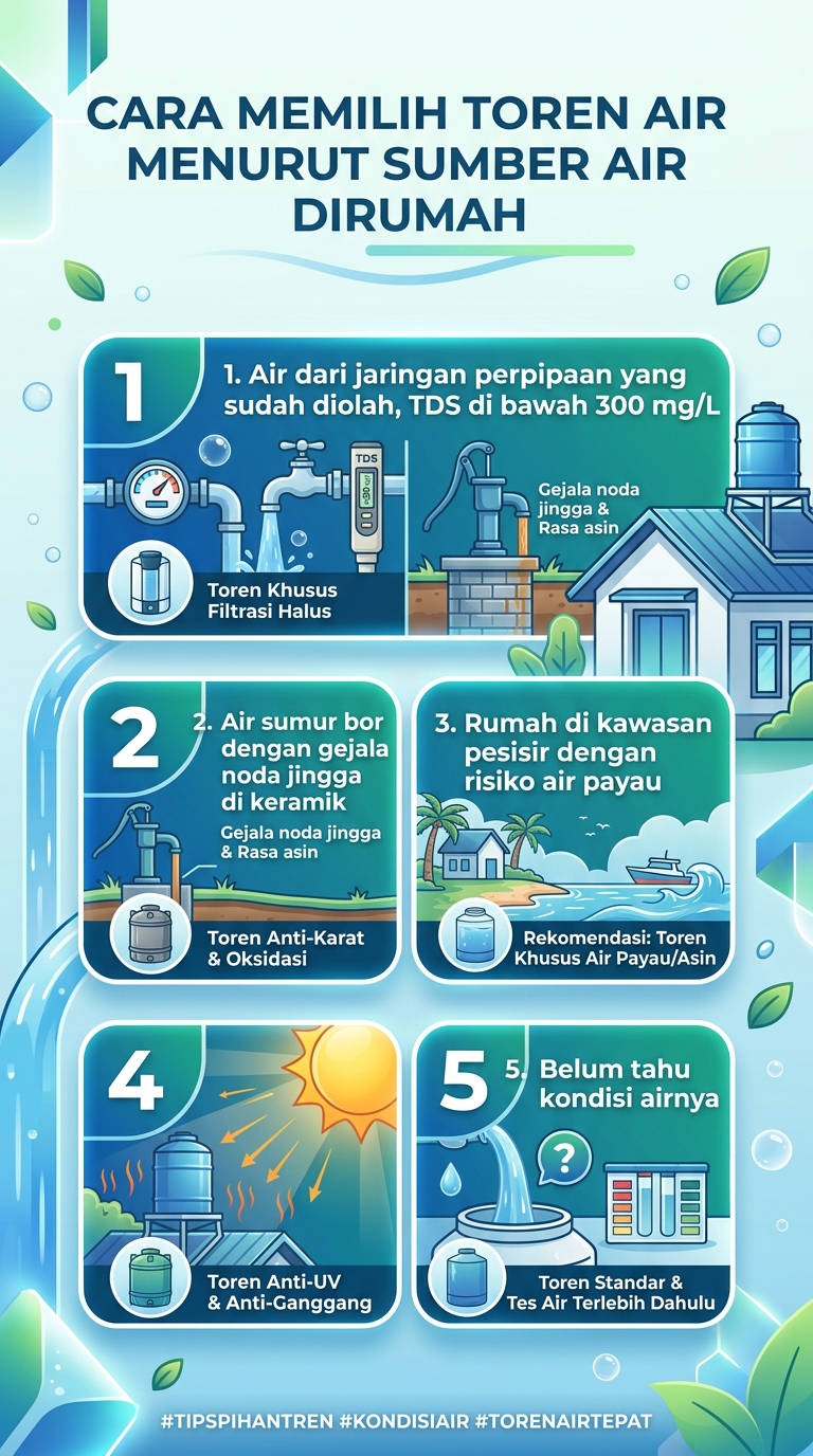 Infografik : Cara Memilih Toren Air Menurut Sumber Air di Rumah