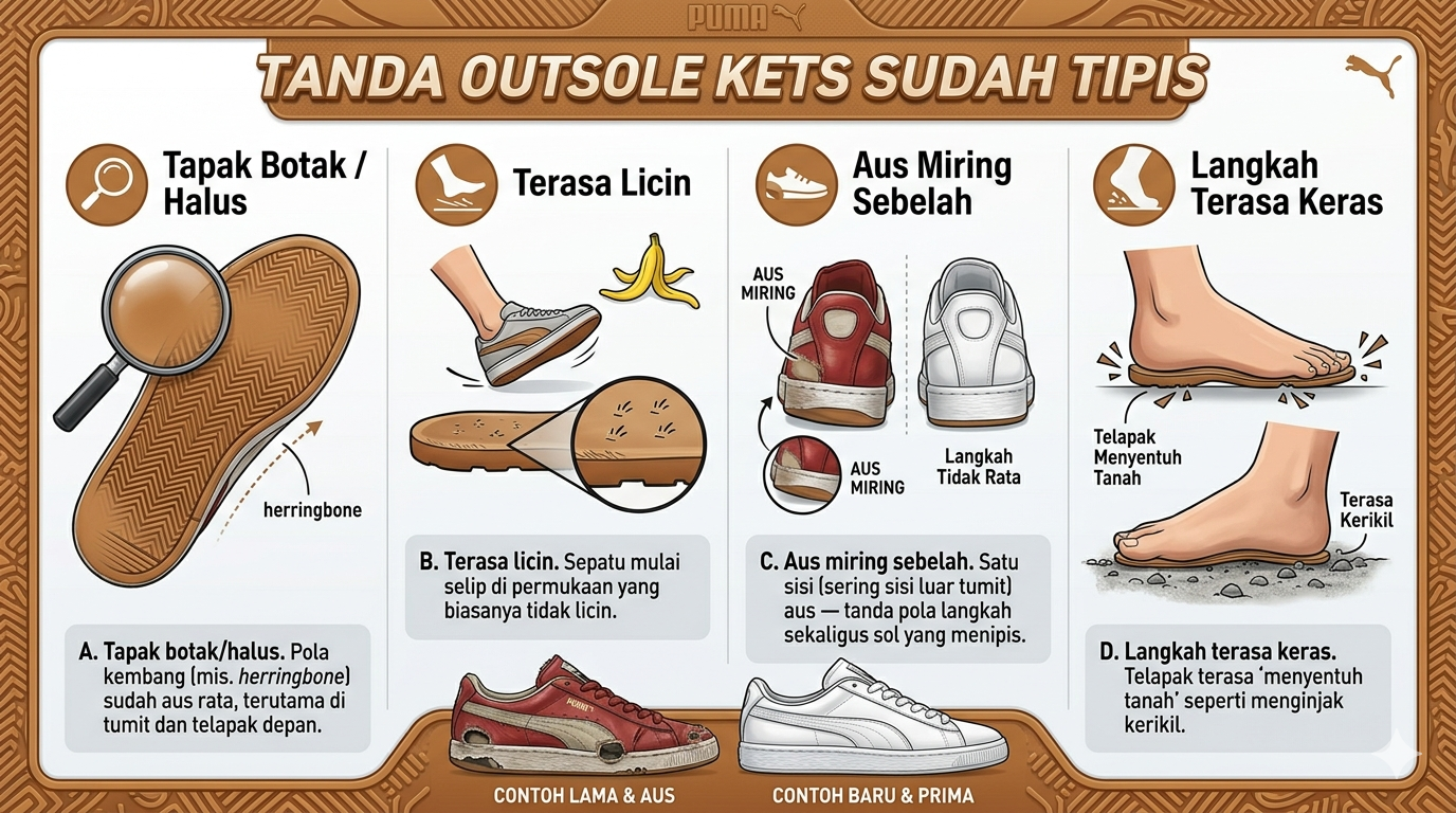 Infografik : Tanda Outsole Kets SUdah Tipis