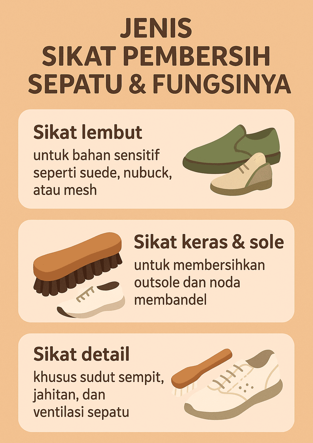 Infografik: Jenis Sikat Pembersih Sepatu dan Fungsinya