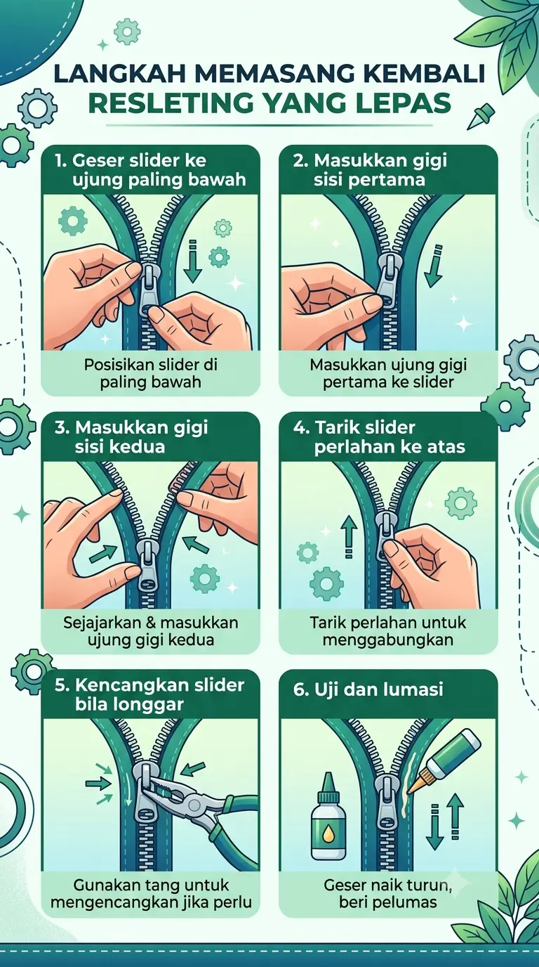 Infografik: Langkah Memasang Kembali Resleting yang Lepas
