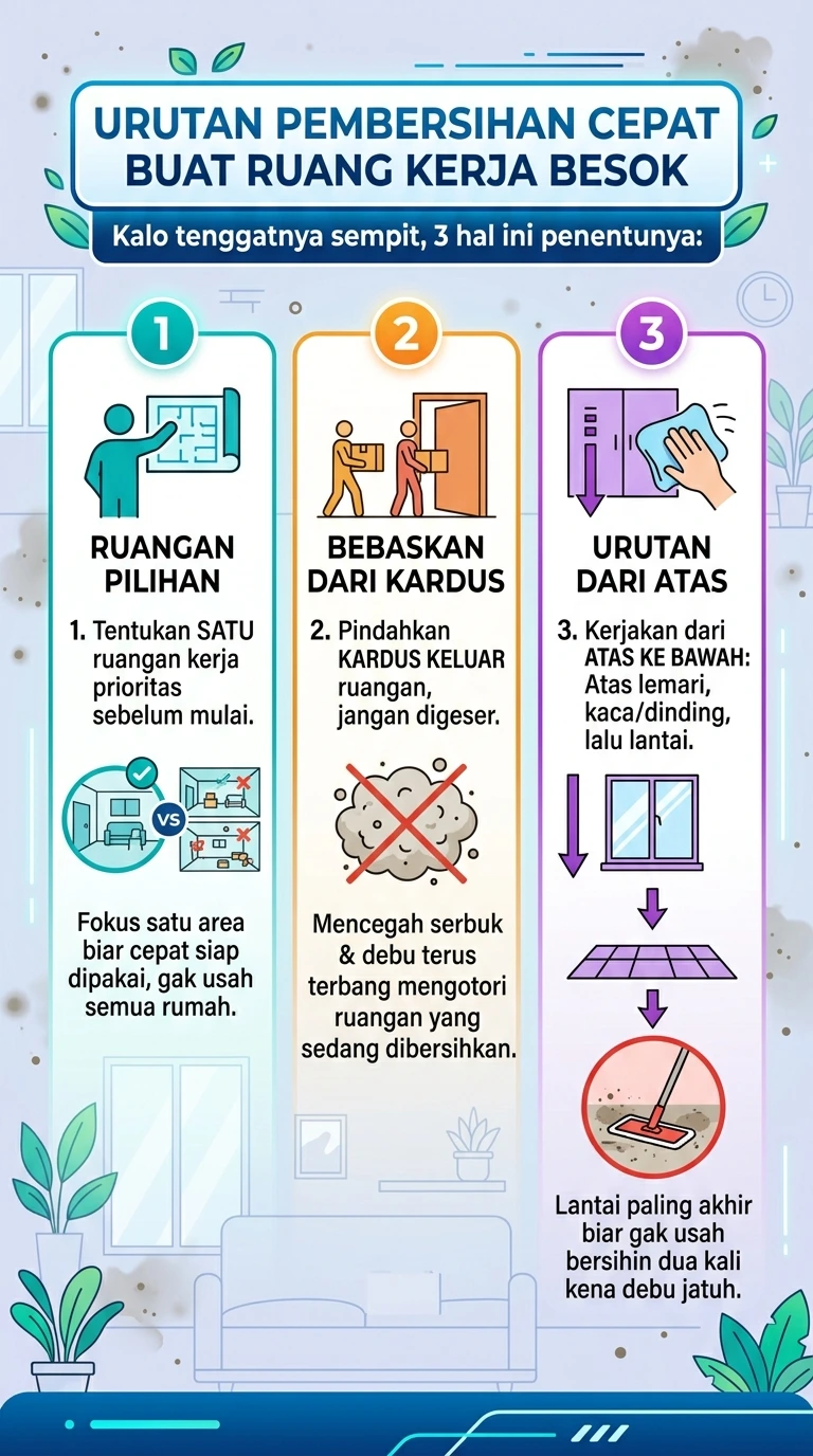 Infografik : Urutan Pembersihan Cepat Buat Ruang Kerja Besok 
