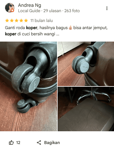 Testimoni Pelanggan Ganti Roda Koper di Sneakershoot.id