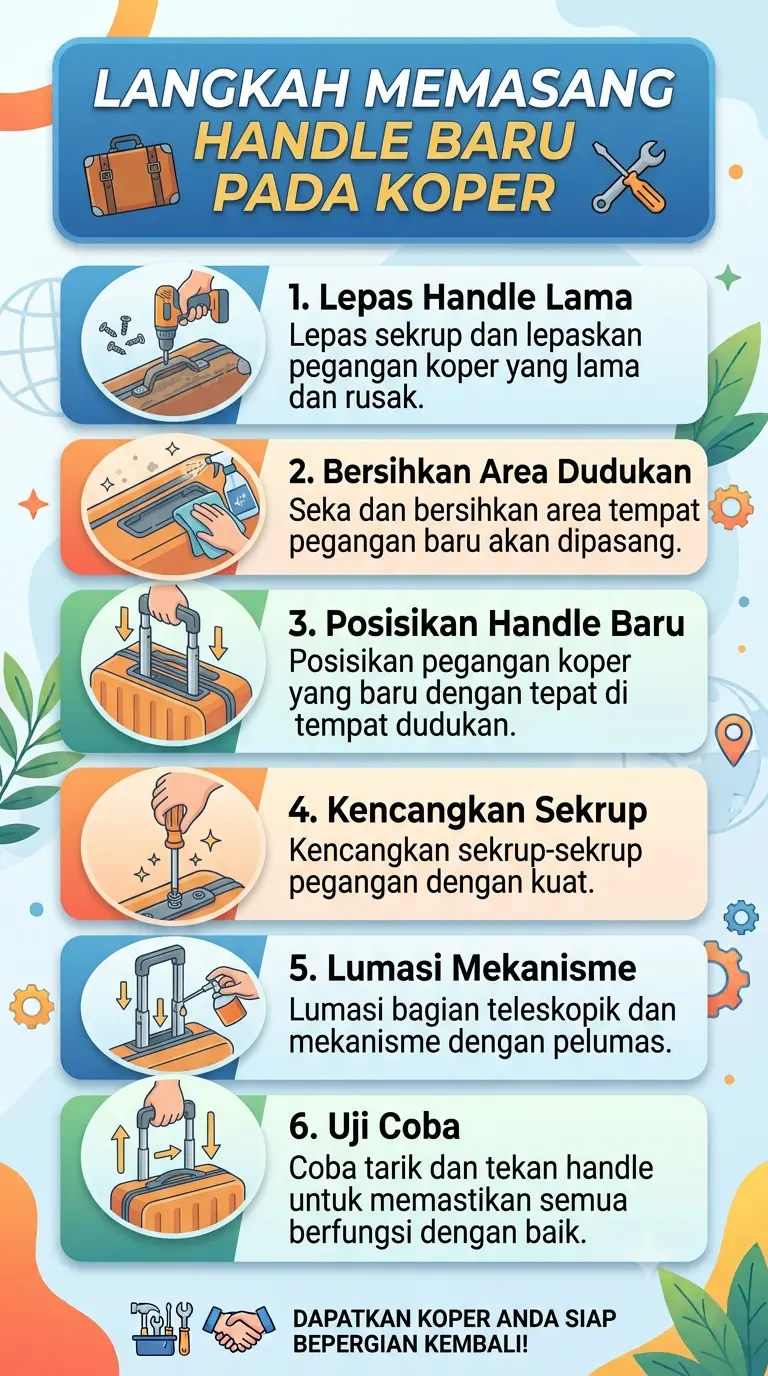 Infografik :Langkah Memasang Handle Baru Pada Koper