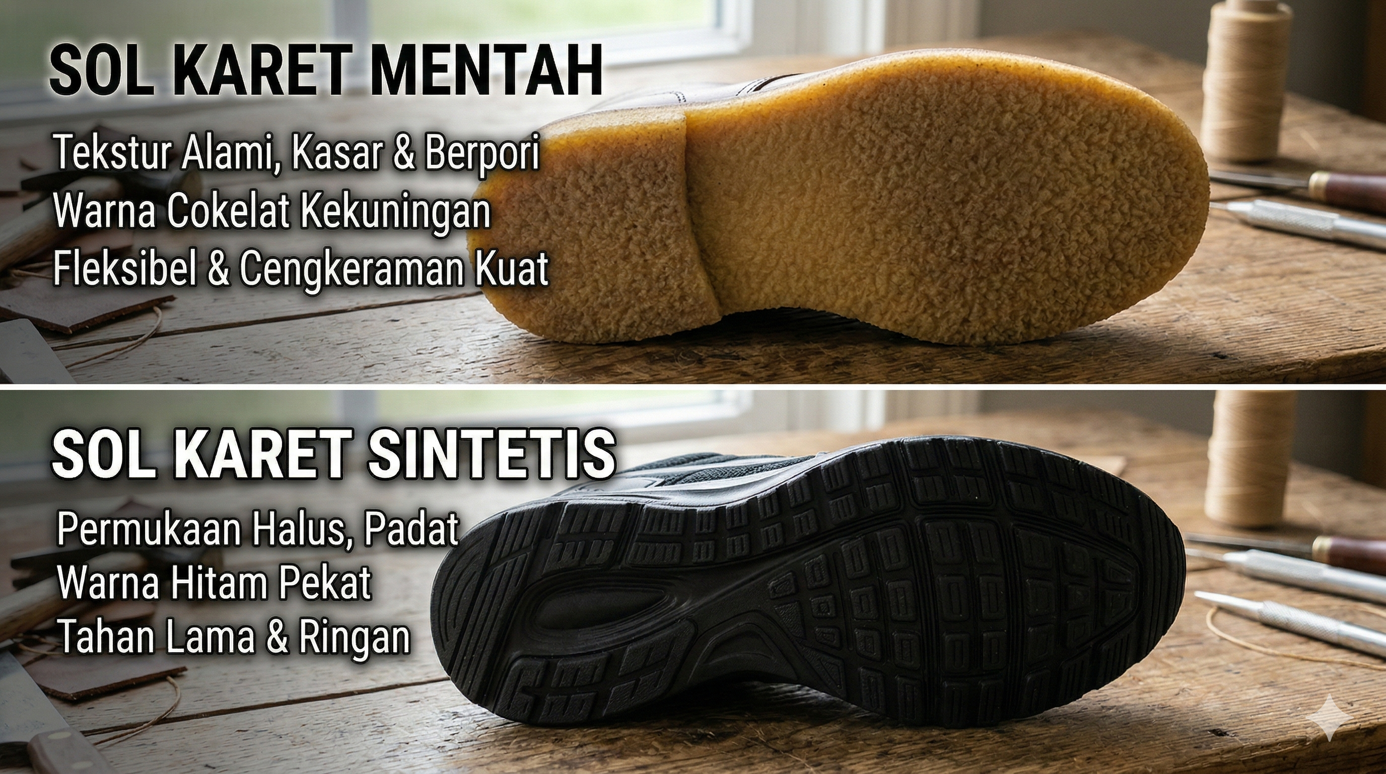 Perbandingan Sol Sepatu Karet Mentah vs Sintetis