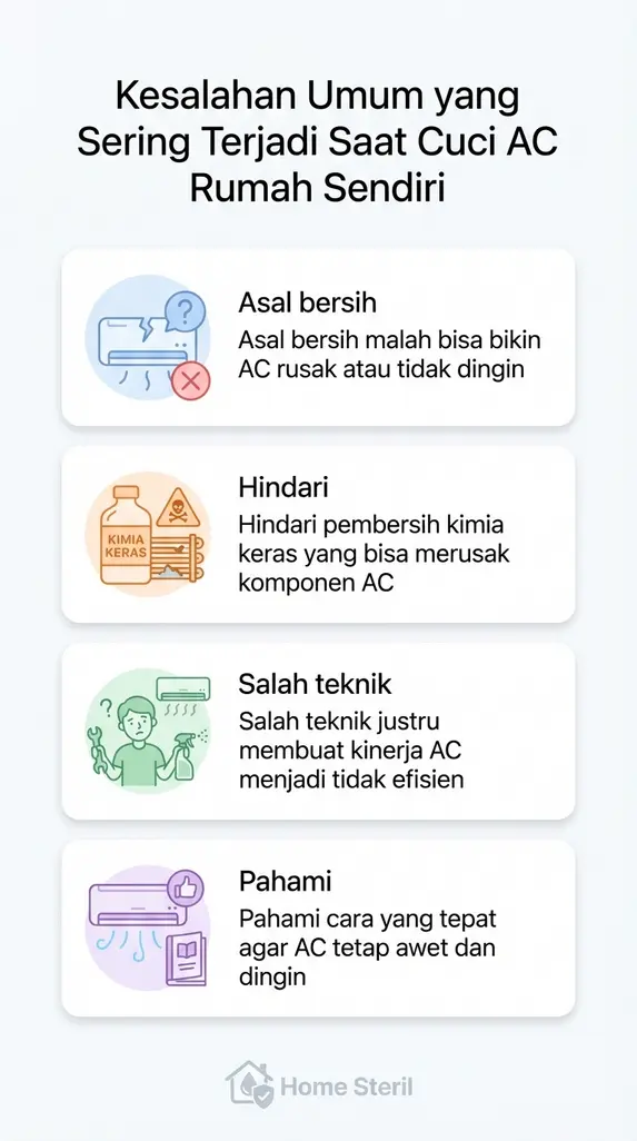 Kesalahan Umum yang Sering Terjadi Saat Cuci AC Rumah Sendiri