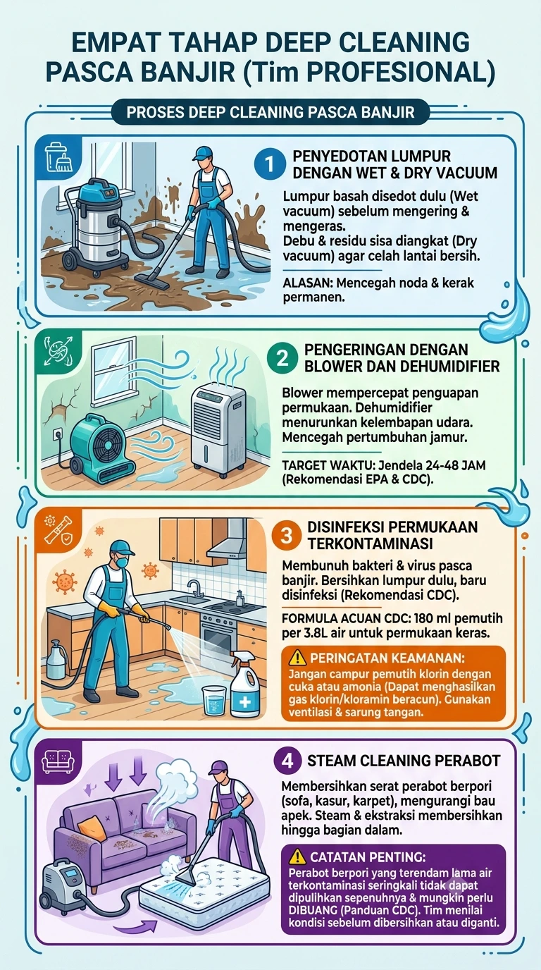 Bagaimana proses deep cleaning pasca banjir dilakukan - infographic home-steril.com
