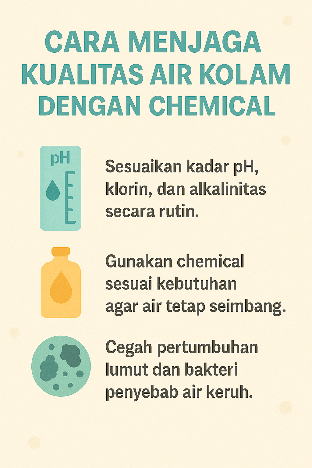 Infografik:Cara Menjaga Kualitas Air Kolam Dengan Chemical