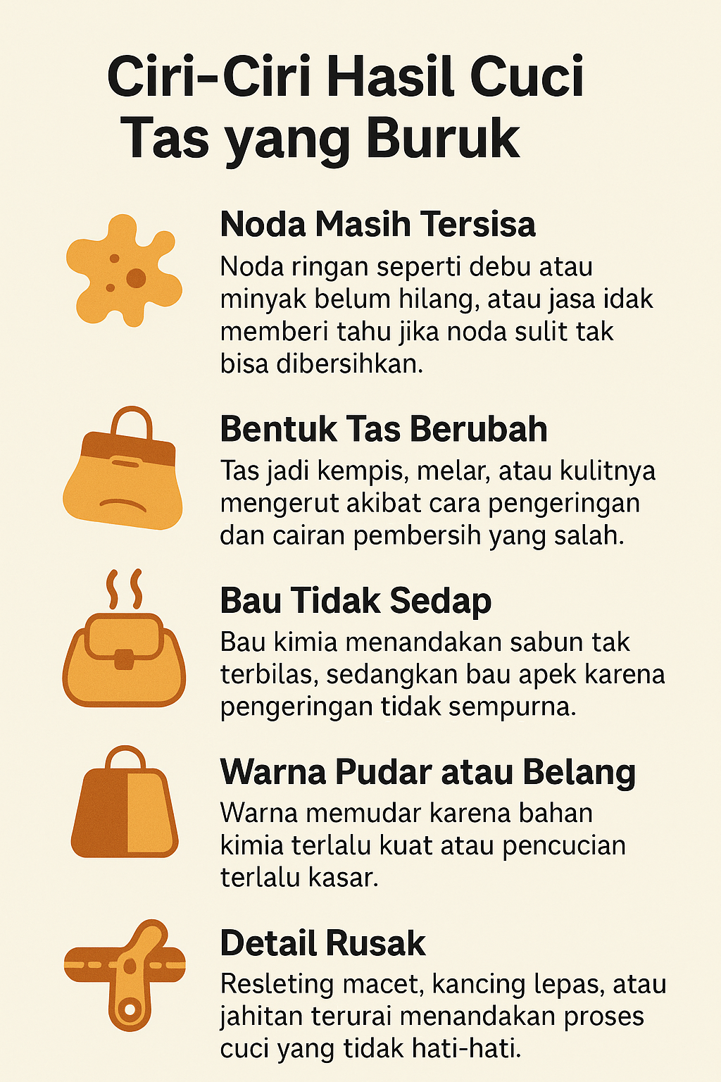 Ciri-Ciri Hasil Cuci Tas yang Buruk