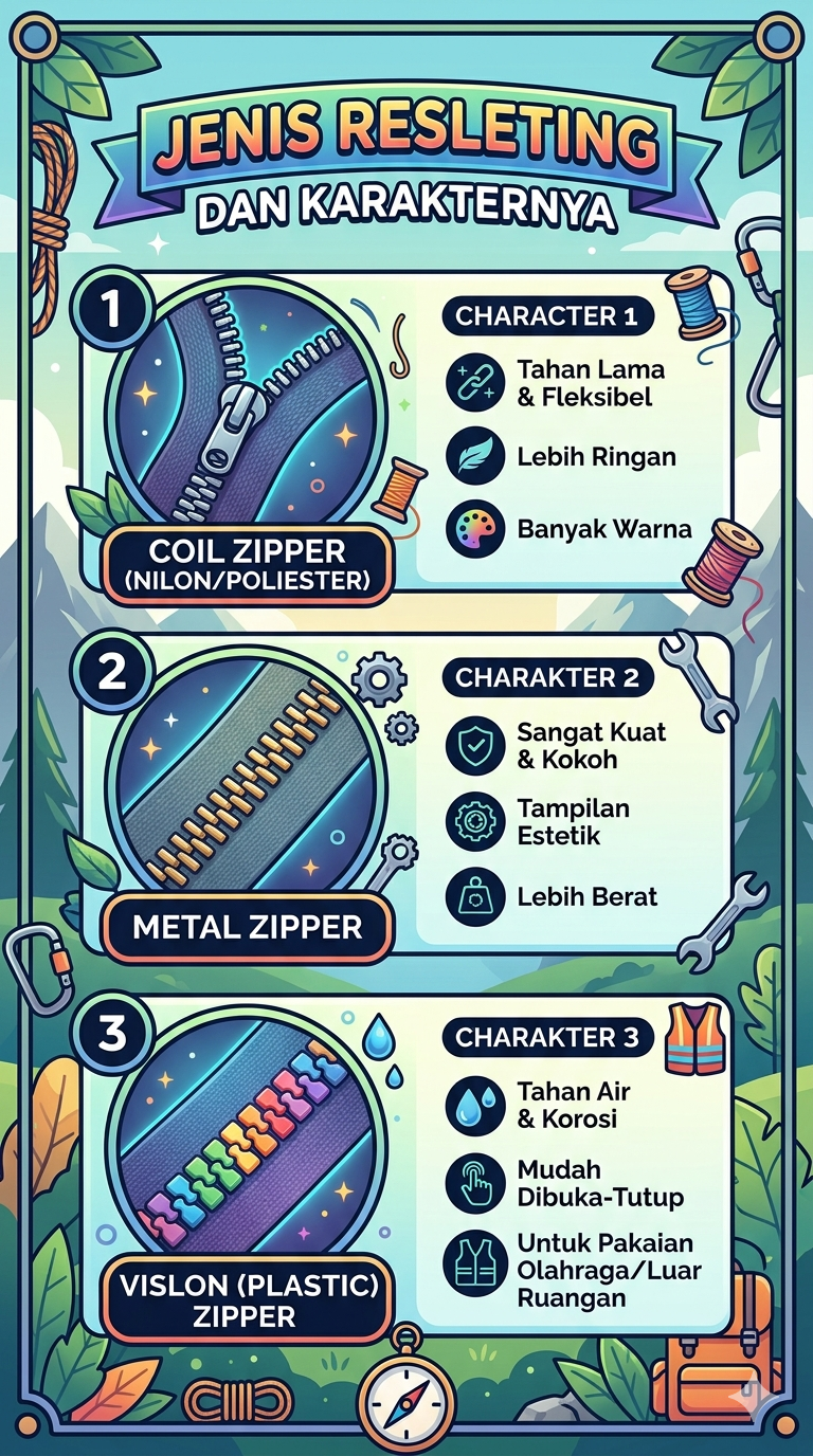 Infografik :Jenis resleting dan karakternya