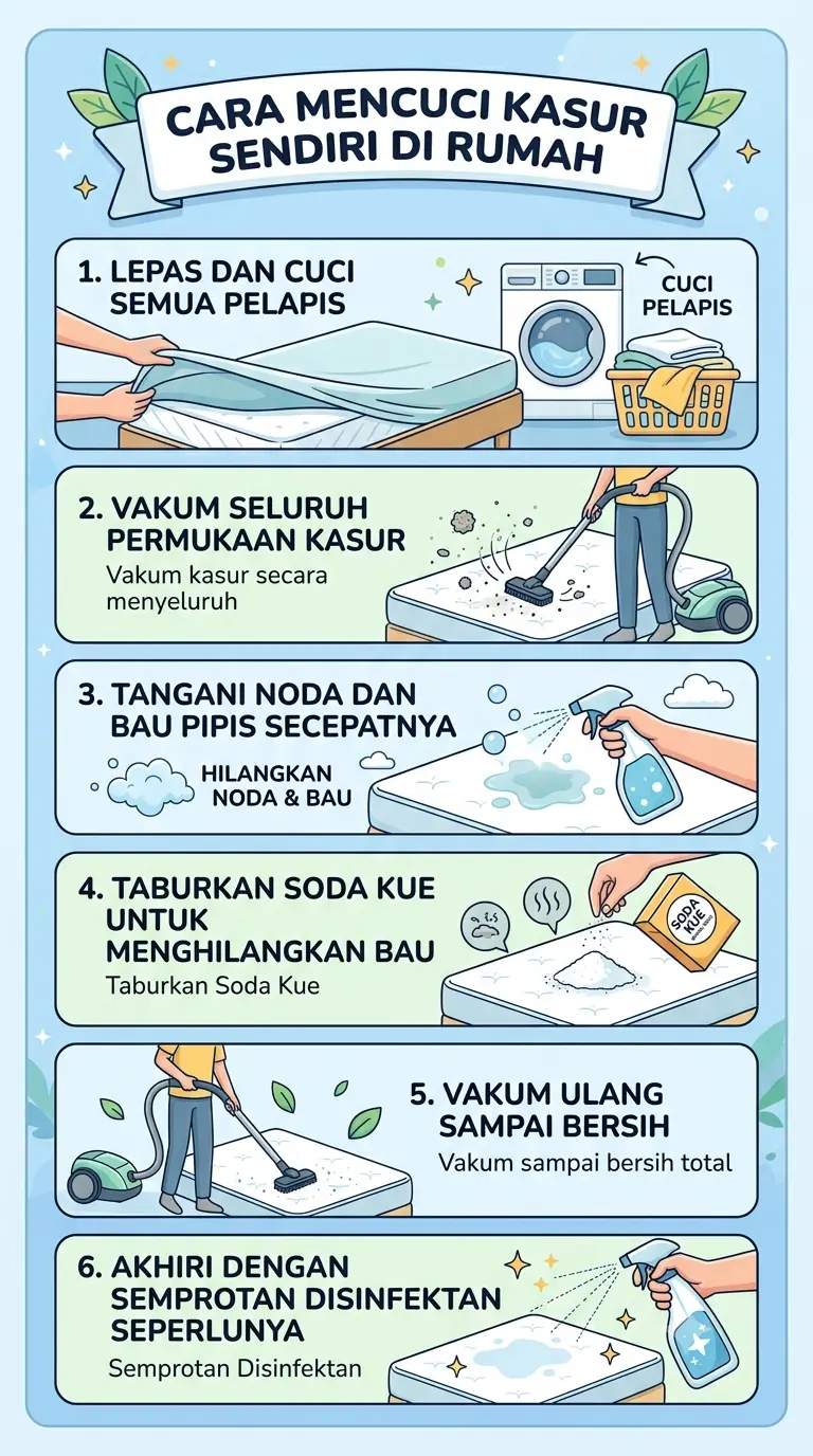 Infografik : cara mencuci kasur sendiri di rumah